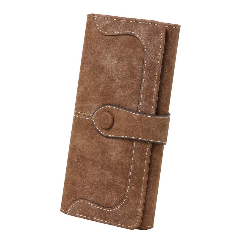 Cynure Women's Vegan Leather 17 Card Slots Card Holder Long Big Bifold Wallet,Coffee - Image 1